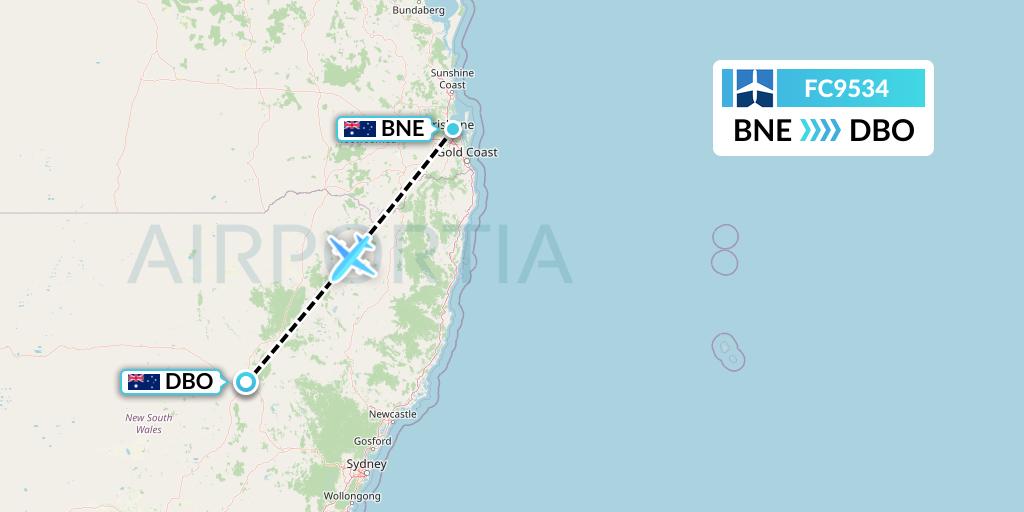 FC9534 Fly Corporate Flight Map: Brisbane to Dubbo