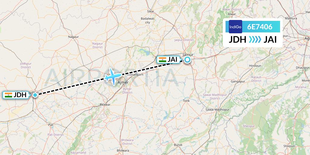 6E7406 IndiGo Airlines Flight Map: Jodhpur to Jaipur