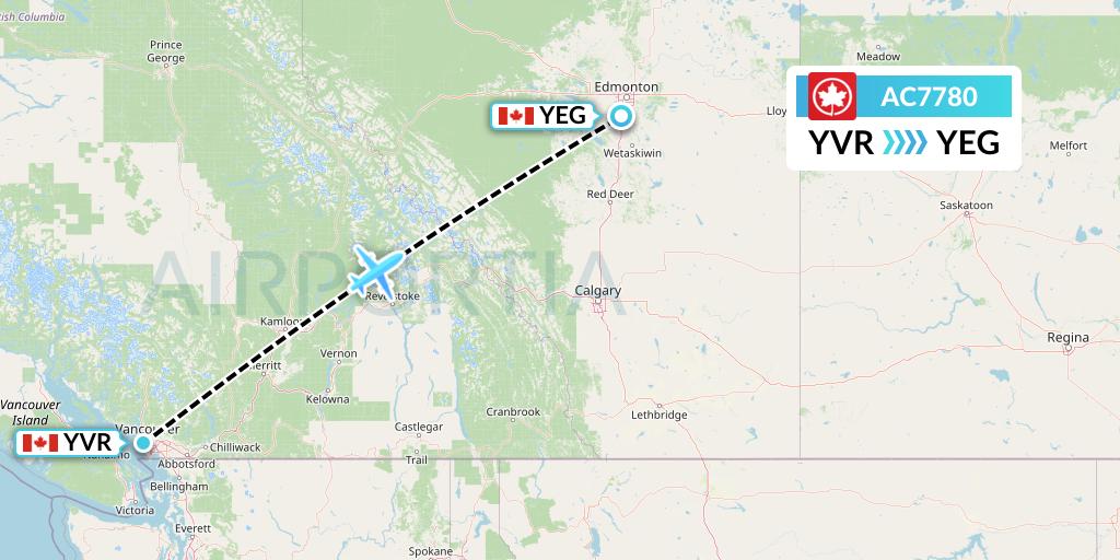 AC7780 Air Canada Flight Map: Vancouver to Edmonton