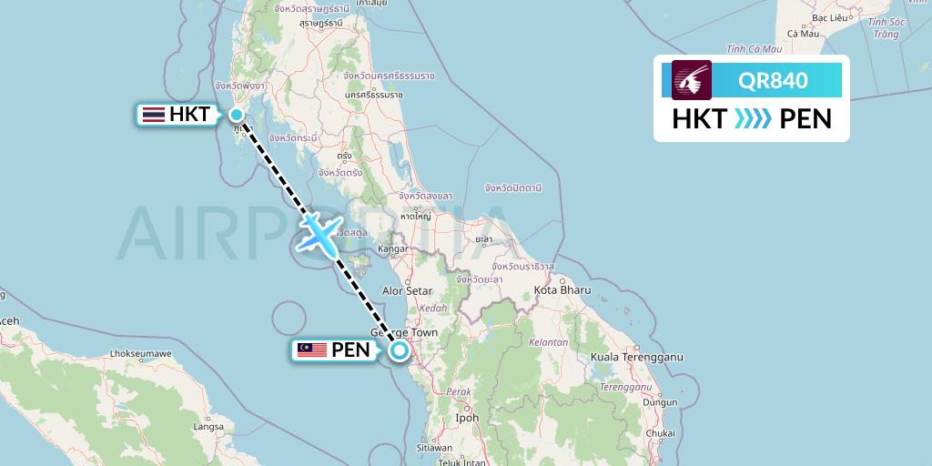 QR840 Qatar Airways Flight Map: Phuket to Penang
