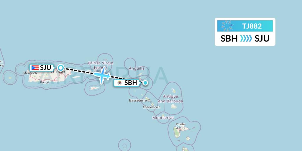 TJ882 Tradewind Aviation Flight Map: St. Jean to San Juan