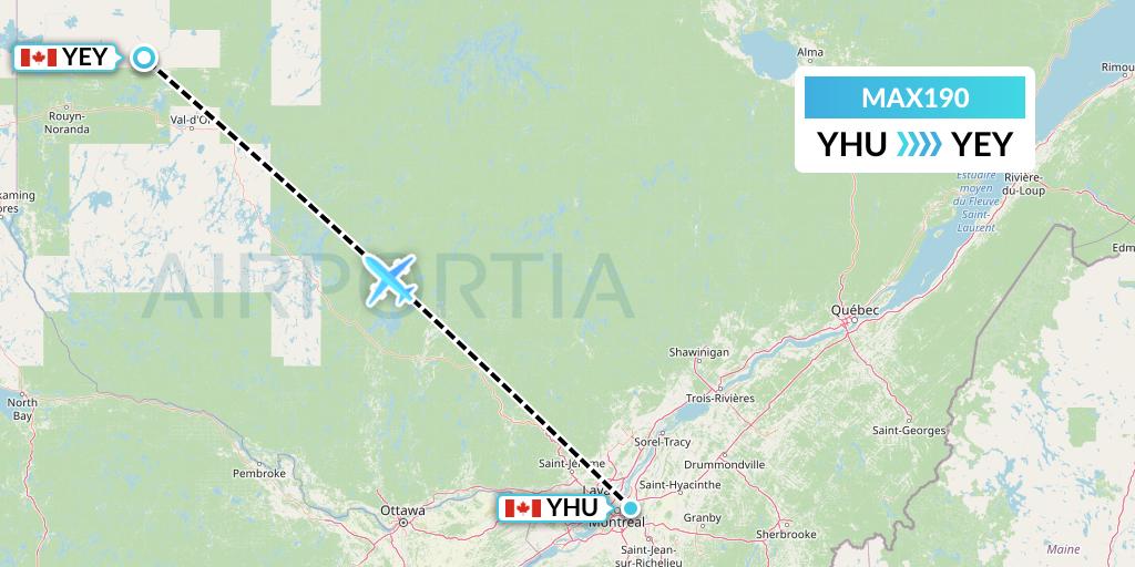 MAX190 Max Aviation Flight Map: Montreal to Amos