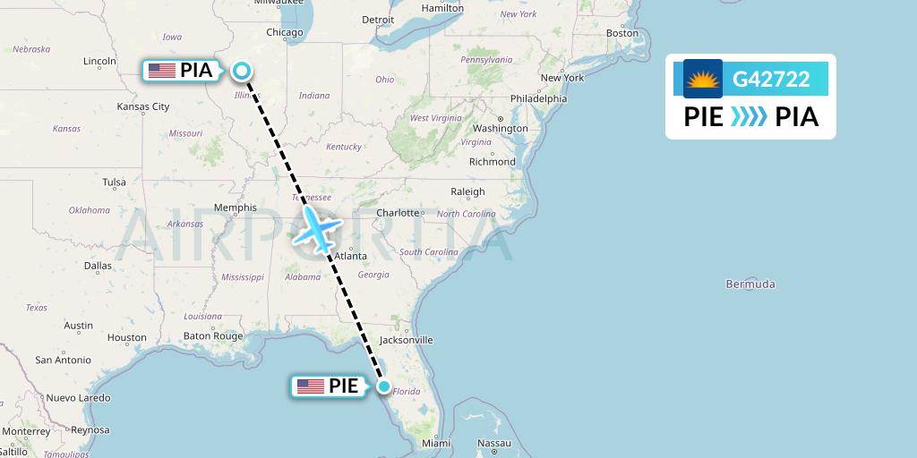 G42722 Allegiant Air Flight Map: St. Petersburg to Peoria