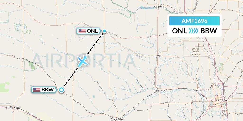 AMF1696 Ameriflight Flight Map: Oneill to Broken Bow