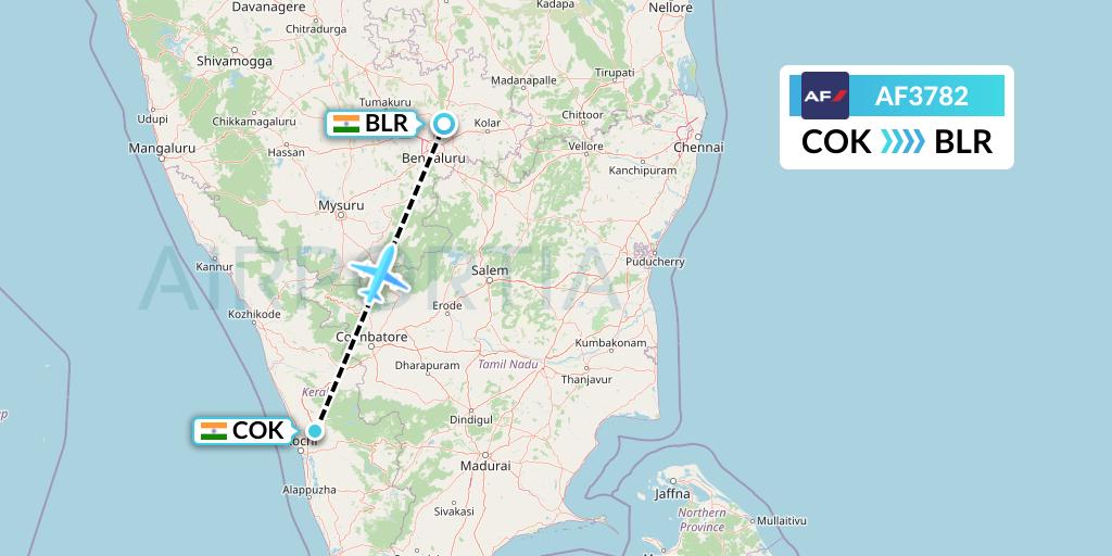 AF3782 Air France Flight Map: Cochin to Bangalore