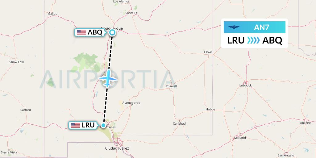 AN7 Advanced Air Flight Map: Las Cruces to Albuquerque