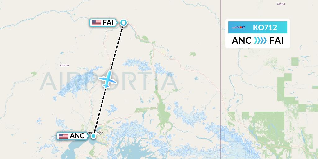 KO712 Komiaviatrans Flight Map: Anchorage to Fairbanks