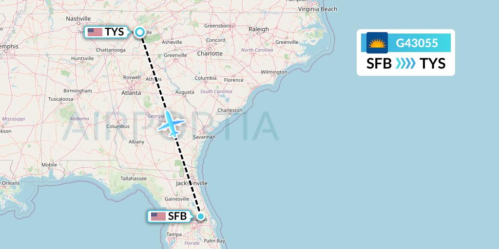 G43055 Allegiant Air Flight Map: Orlando to Knoxville