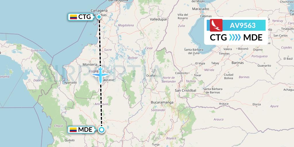 AV9563 Avianca Flight Map: Cartagena to Medellin