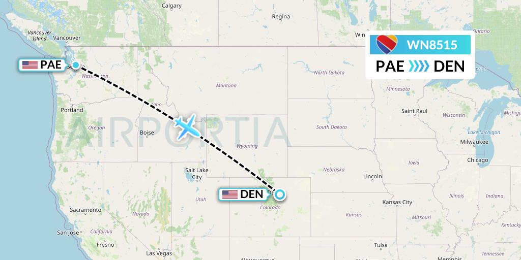 WN8515 Southwest Airlines Flight Map: Everett to Denver