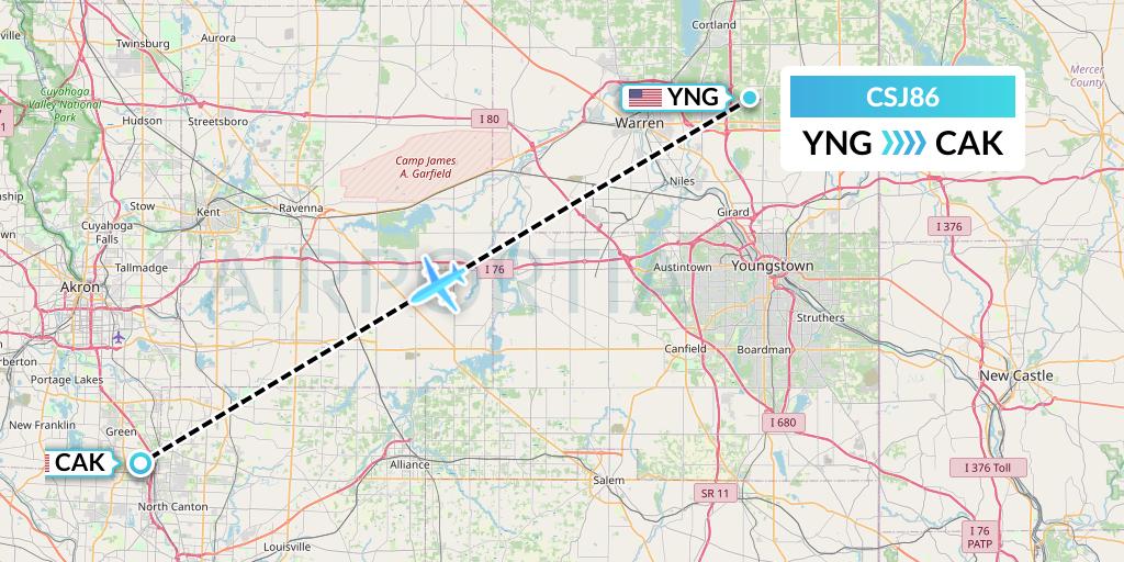 CSJ86 Castle Aviation Flight Map: Youngstown to Akron