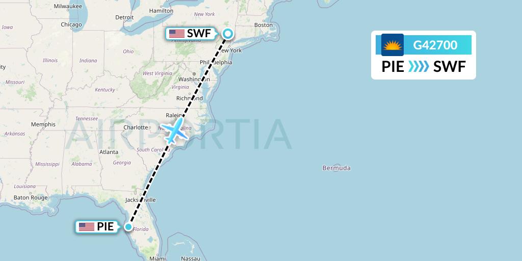 G42700 Allegiant Air Flight Map: St. Petersburg to Newburgh