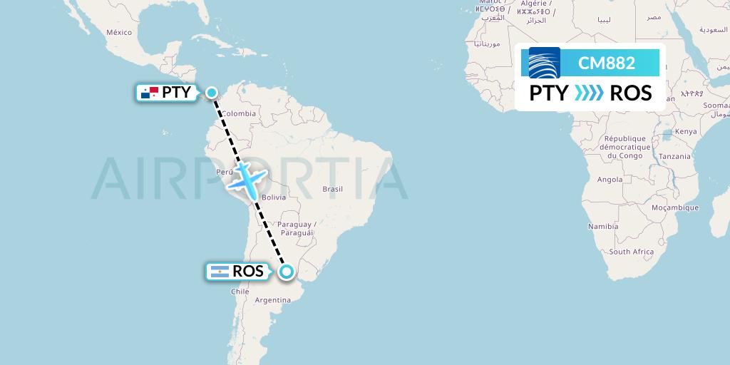 CM882 Copa Airlines Flight Map: Panama City to Rosario