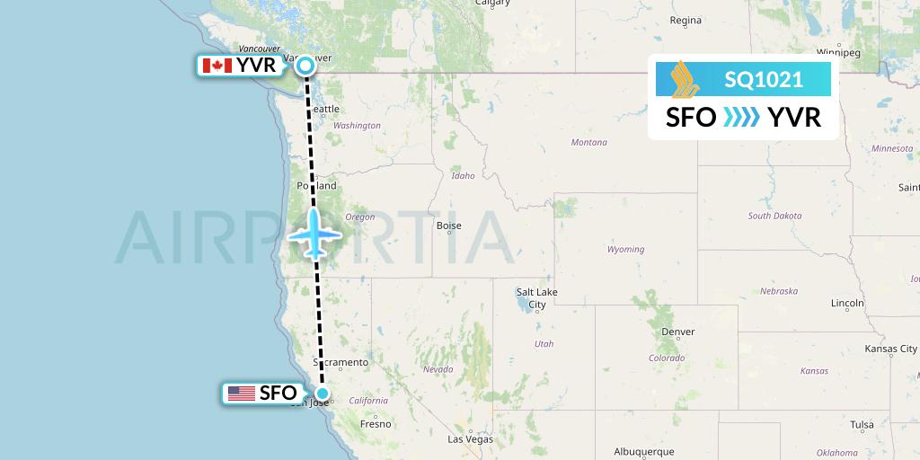 SQ1021 Singapore Airlines Flight Map: San Francisco to Vancouver