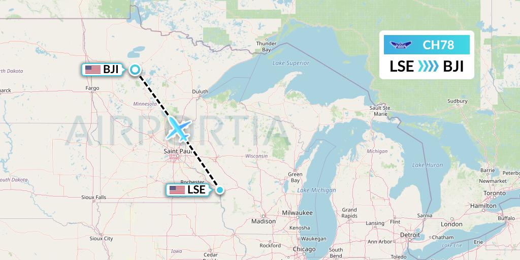CH78 Bemidji Airlines Flight Map: La Crosse to Bemidji
