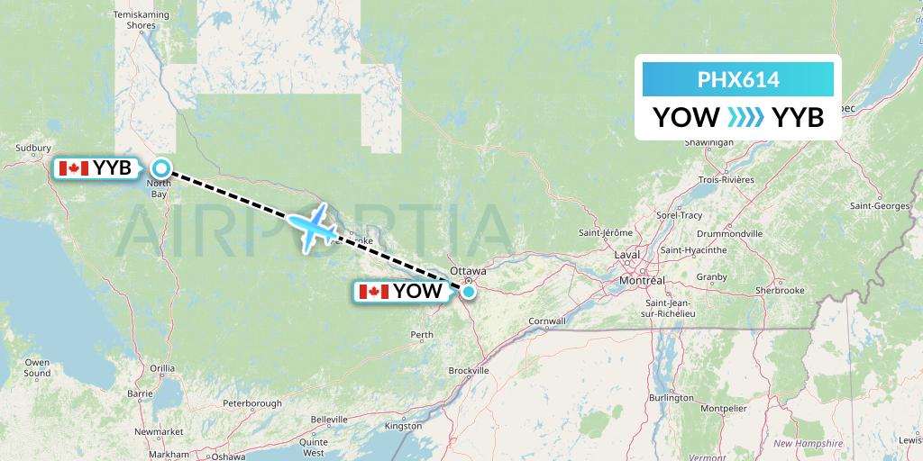 PHX614 SkyCare Flight Map: Ottawa to North Bay