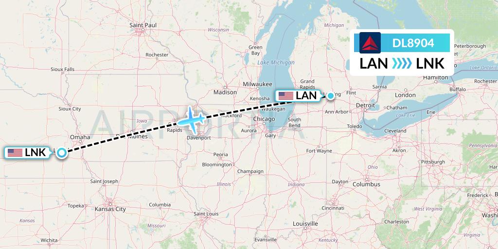 DL8904 Flight Status Delta Air Lines Lansing to Lincoln (DAL8904)