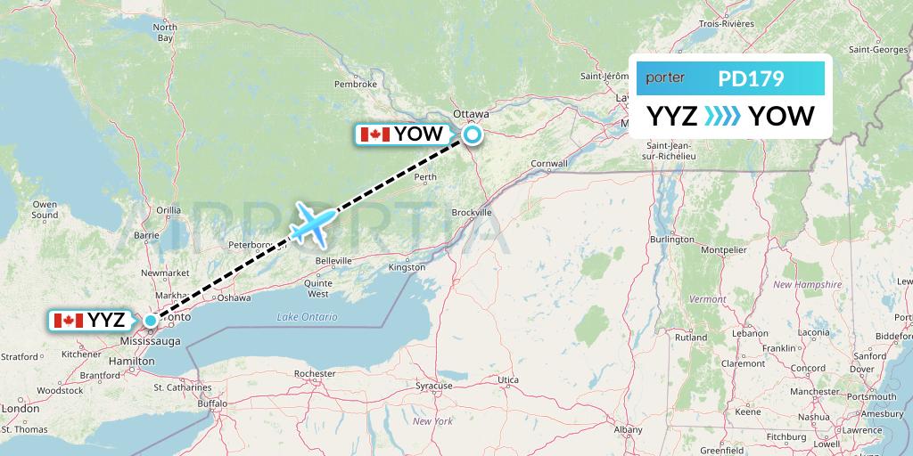 PD179 Porter Airlines Flight Map: Toronto to Ottawa