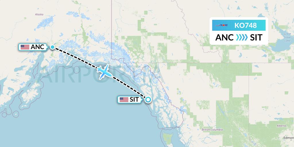 KO748 Komiaviatrans Flight Map: Anchorage to Sitka