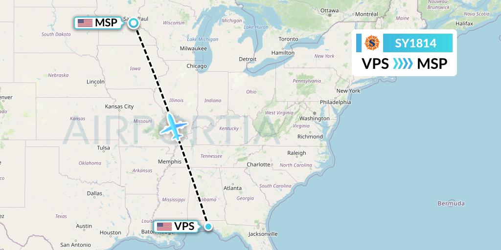 SY1814 Sun Country Airlines Flight Map: Valparaiso to Minneapolis