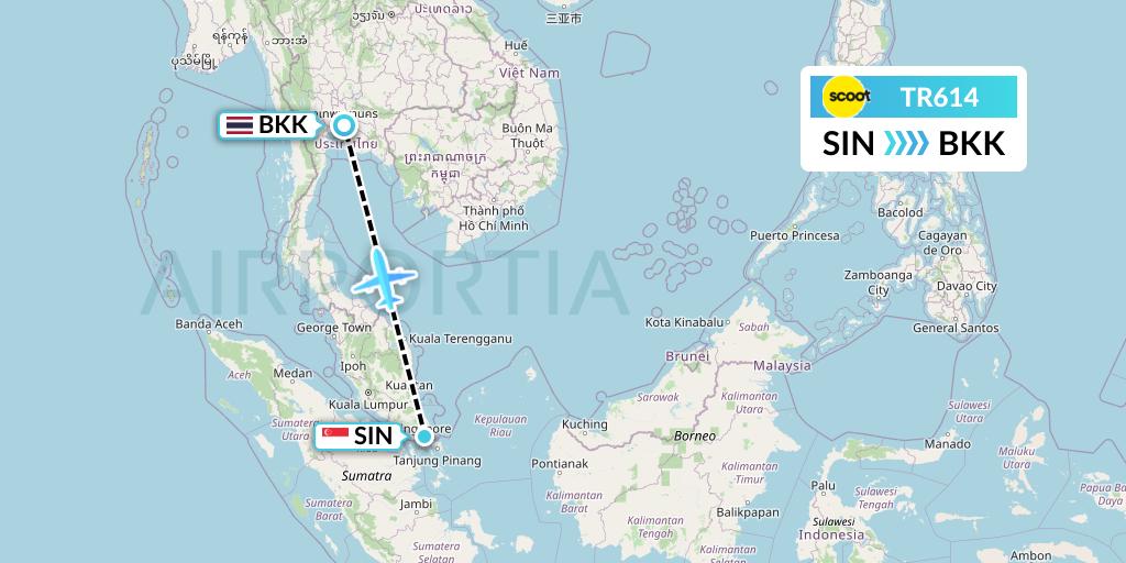 TR614 Tigerair Flight Map: Singapore to Bangkok