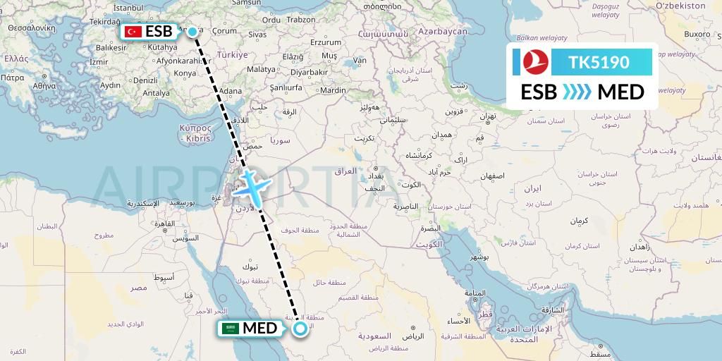 TK5190 Turkish Airlines Flight Map: Ankara to Medina
