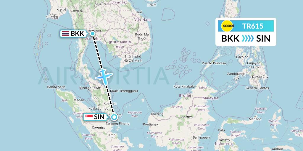 TR615 Tigerair Flight Map: Bangkok to Singapore