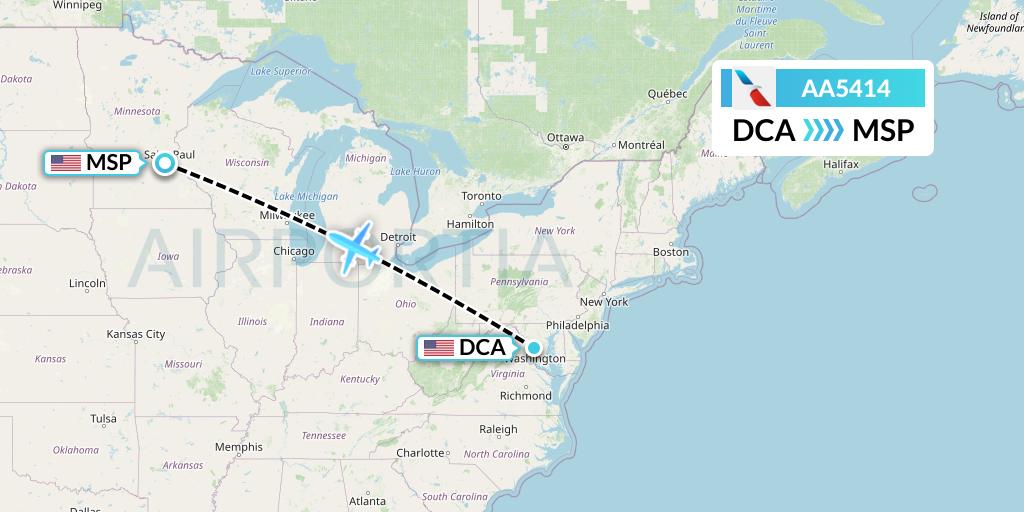 AA5414 American Airlines Flight Map: Washington to Minneapolis
