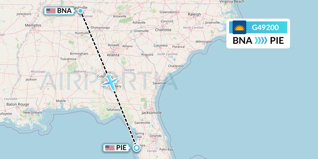 G49200 Allegiant Air Flight Map: Nashville to St. Petersburg