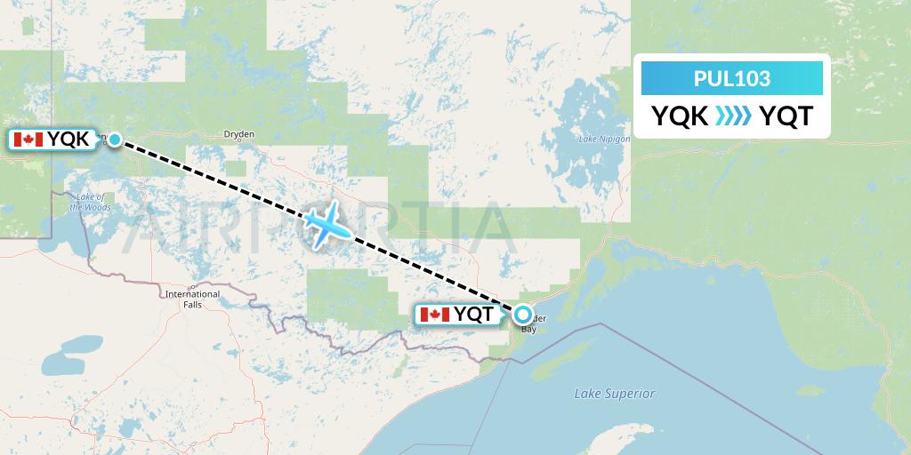 PUL103 Ornge Air Flight Map: Kenora to Thunder Bay