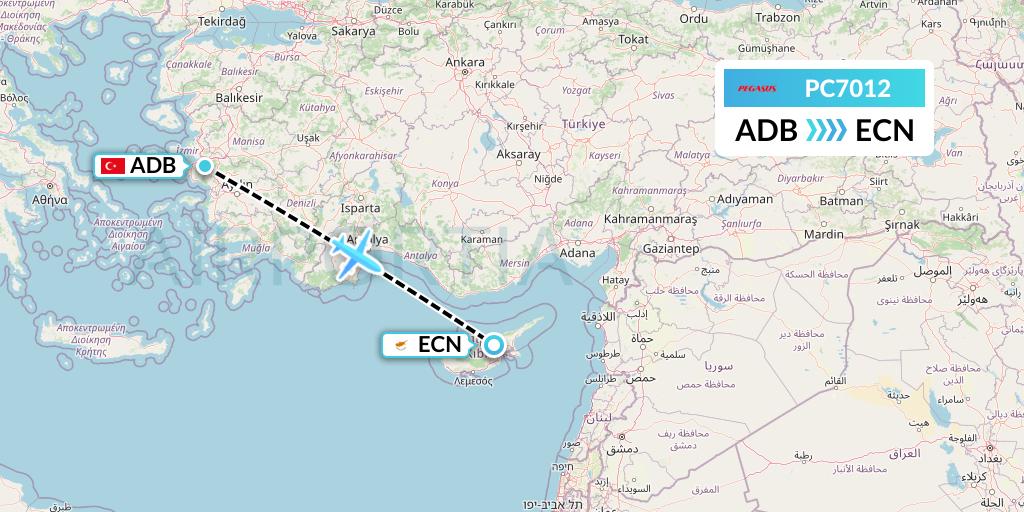 PC7012 Pegasus Airlines Flight Map: Izmir to Tymvou