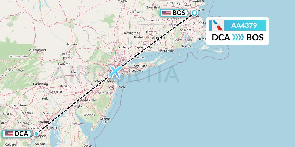 AA4379 American Airlines Flight Map: Washington to Boston
