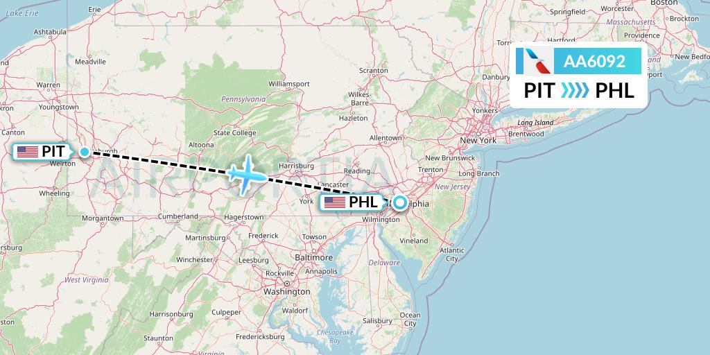 AA6092 American Airlines Flight Map: Pittsburgh to Philadelphia