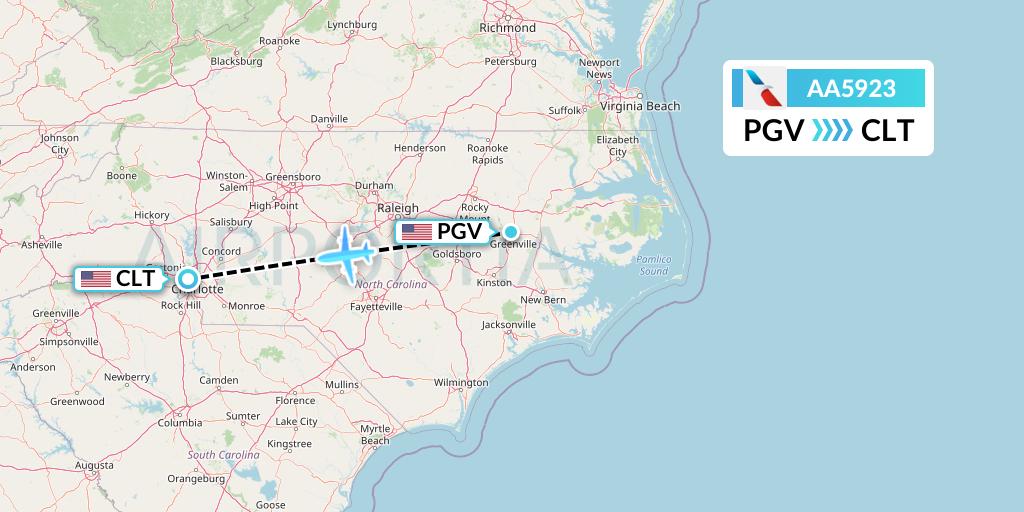 AA5923 American Airlines Flight Map: Greenville to Charlotte
