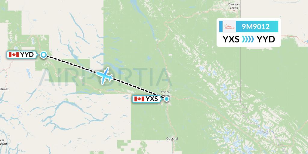 9M9012 Central Mountain Air Flight Map: Prince George to Smithers