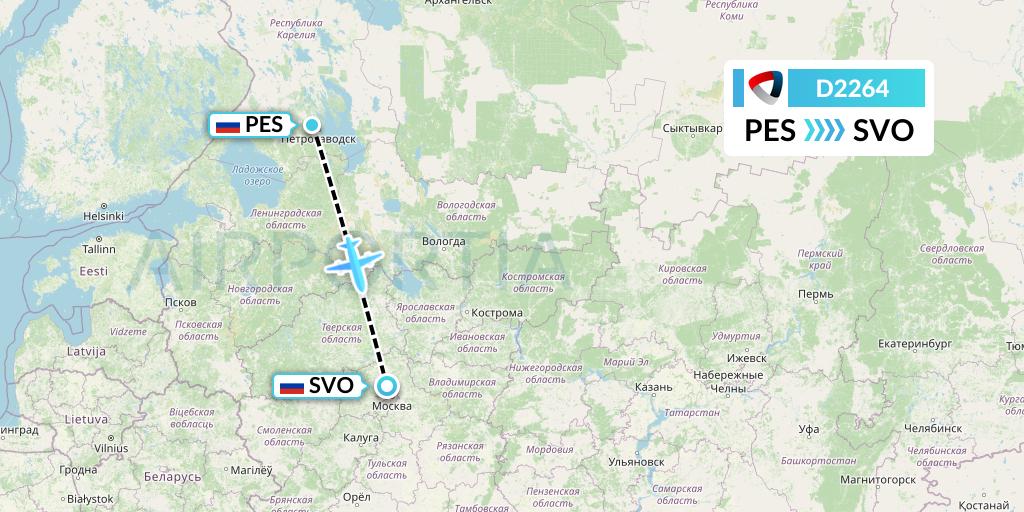 D2264 Severstal Aircompany Flight Map: Petrozavodsk to Moscow