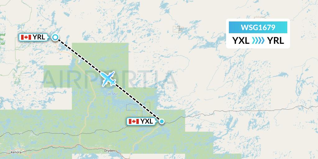 WSG1679 Wasaya Airways Flight Map: Sioux Lookout to Red Lake