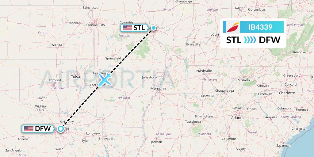 IB4339 Iberia Flight Map: St. Louis to Dallas