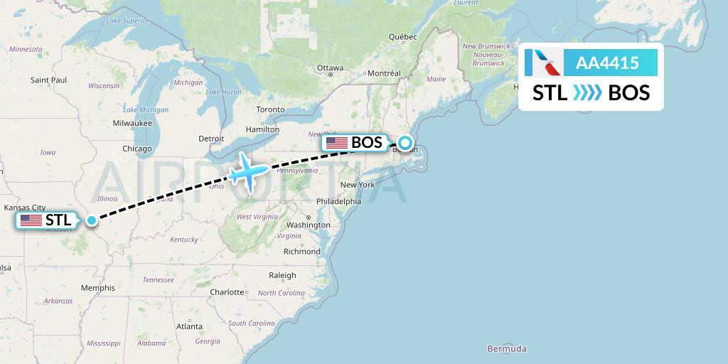 AA4415 American Airlines Flight Map: St. Louis to Boston