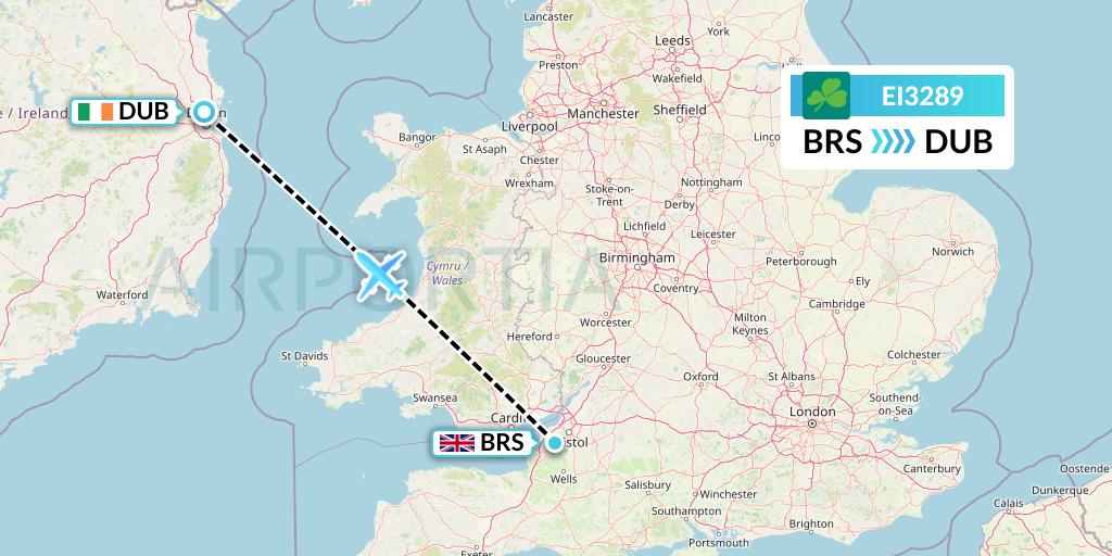EI3289 Aer Lingus Flight Map: Bristol to Dublin