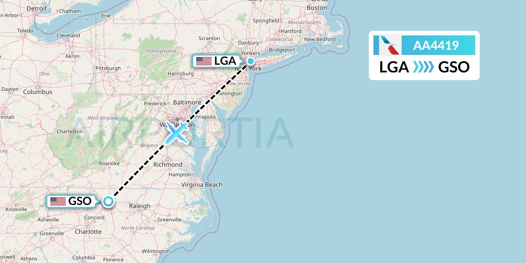 AA4419 American Airlines Flight Map: New York to Greensboro