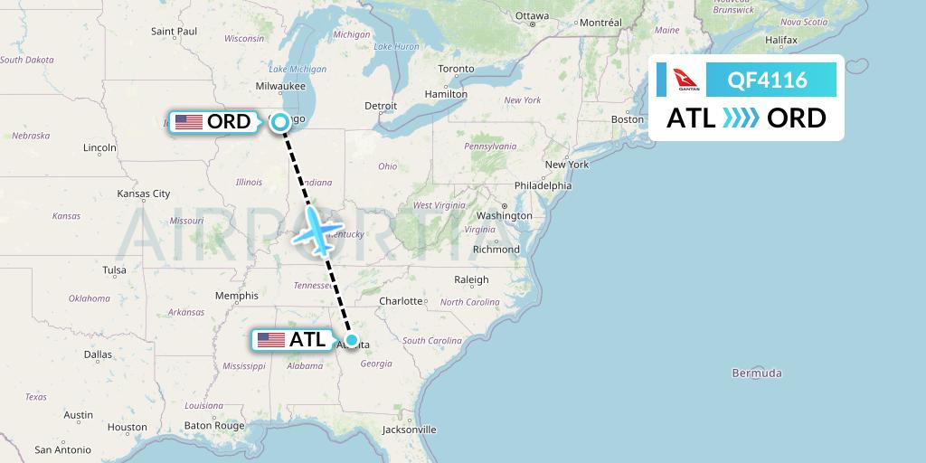 QF4116 Qantas Flight Map: Atlanta to Chicago