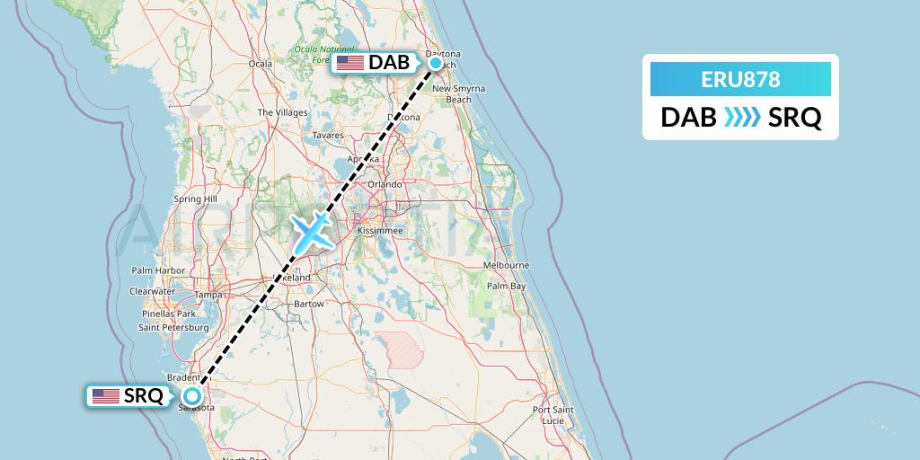 ERU878 Embry-riddle Aeronautical University Flight Map: Daytona Beach to Sarasota