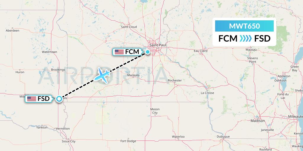 MWT650 Midwest Aviation Division Flight Map: Minneapolis to Sioux Falls
