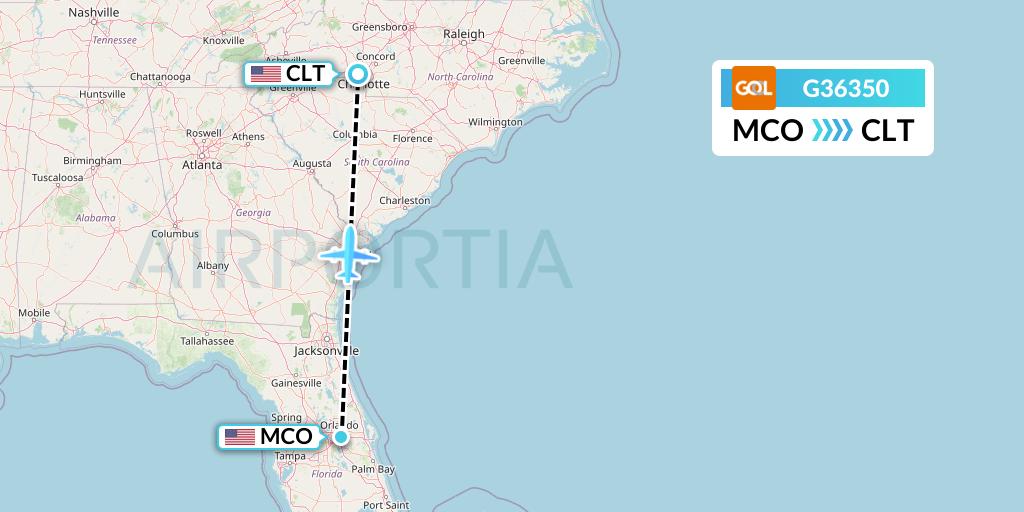 G36350 GOL Transportes Aeros Flight Map: Orlando to Charlotte