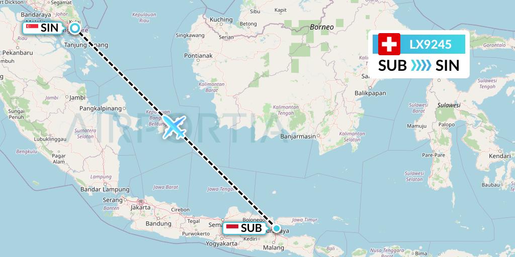 LX9245 Swiss Flight Map: Surabaya to Singapore