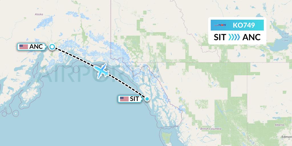 KO749 Komiaviatrans Flight Map: Sitka to Anchorage