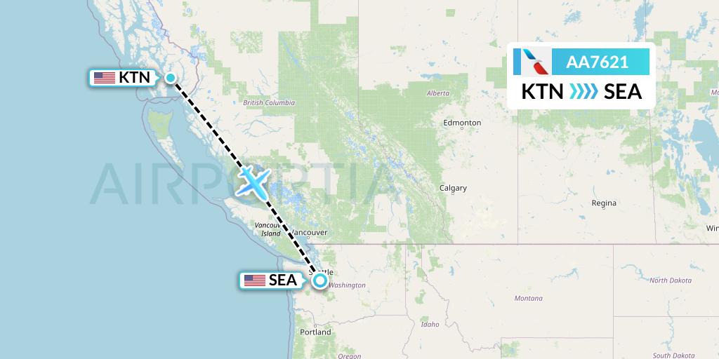 AA7621 American Airlines Flight Map: Ketchikan to Seattle