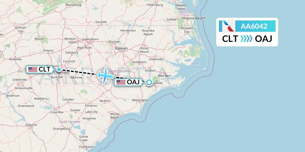 AA6042 American Airlines Flight Map: Charlotte to Jacksonville