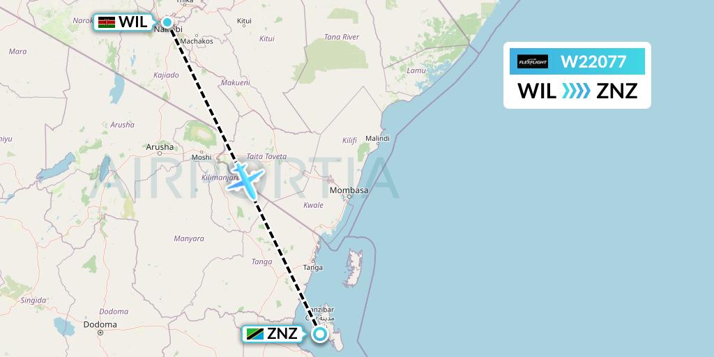 W22077 Flex Flight Flight Map: Nairobi to Zanzibar